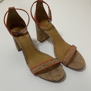 SCHUTZ Cadey Lee Block Casual Leather Sandal orange trim cork US 7.5